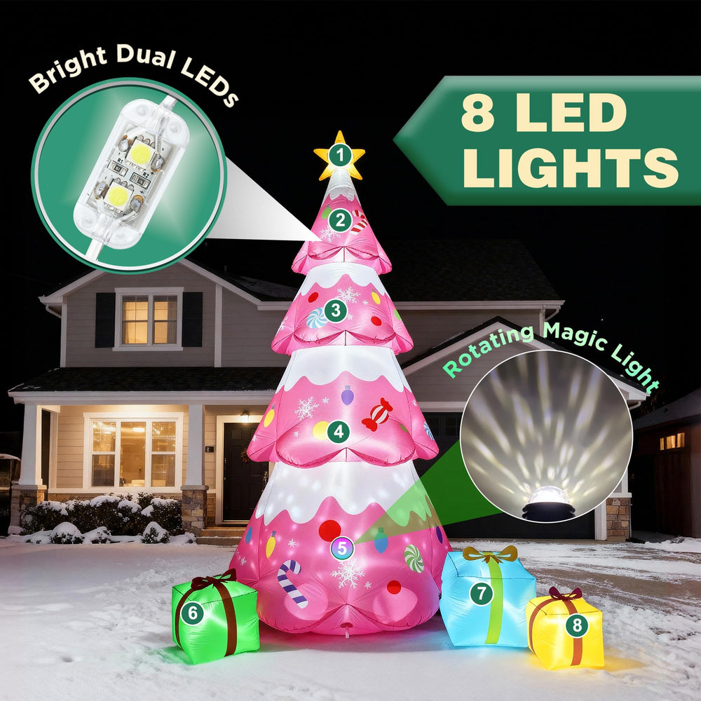 ZPISF pink tree lit on lawn creating curb appeal and festive ambiance