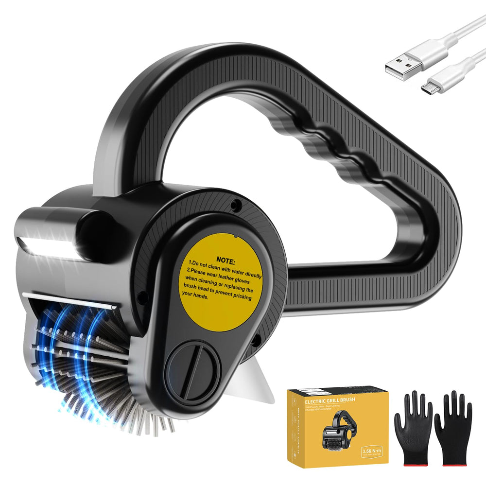 ZRYBOMY front view of electric grill brush showing design and portability benefit