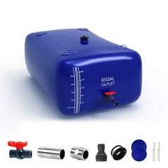ZSLTLDU front view of 65 gallon blue water bladder showing shape and capacity