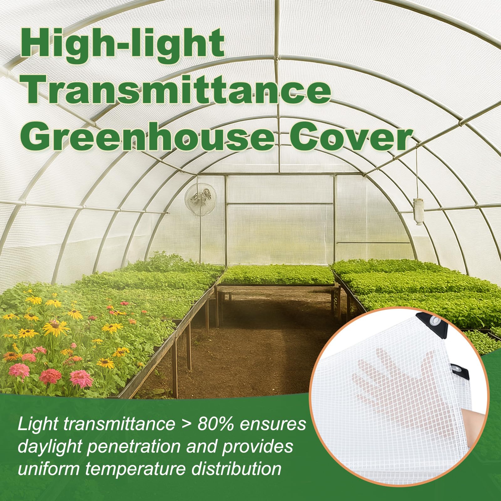 ZSLTLDU installed on hoop house demonstrating wind and rain protection benefit