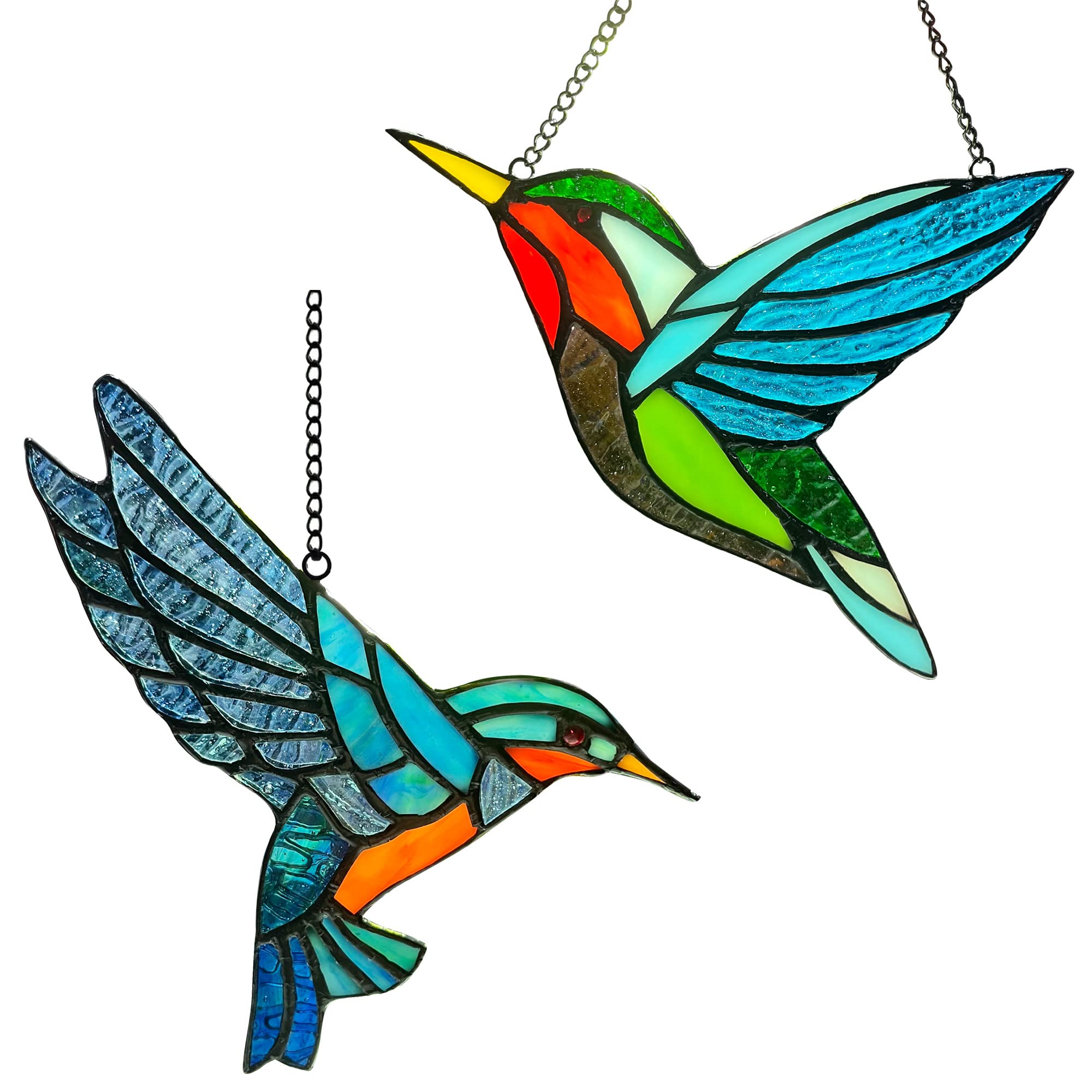 ZUAJITER hummingbird front view showing colorful stained-glass beauty