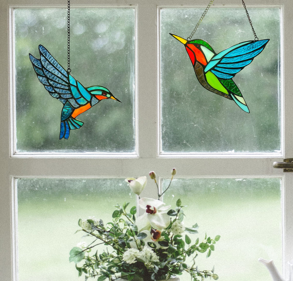 ZUAJITER hummingbird hanging in window creating colorful sun reflections