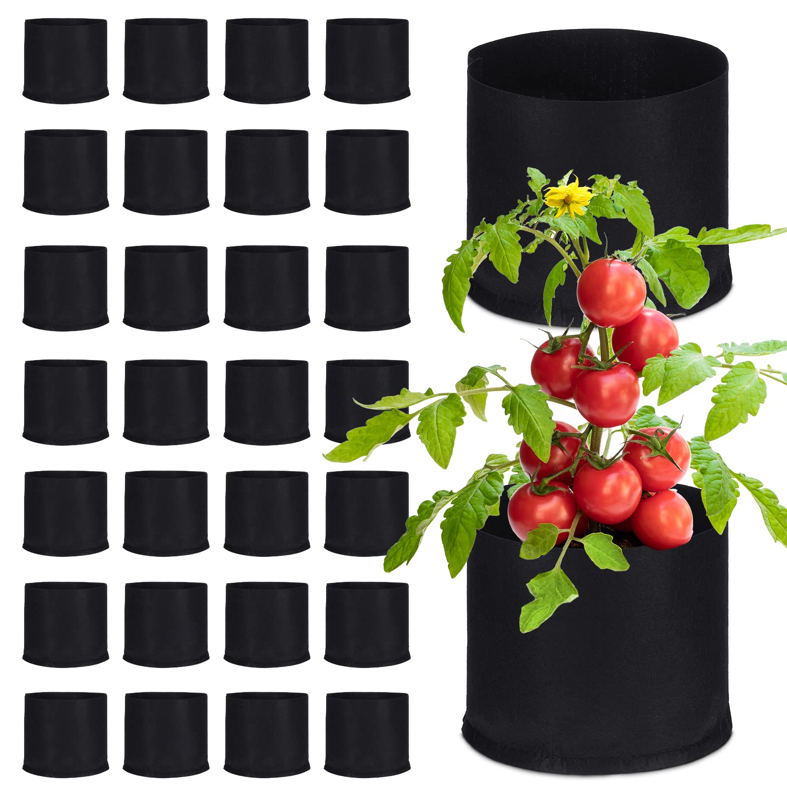 Zubebe front view of 30-pack 5 gallon grow bags showing quantity and size benefit