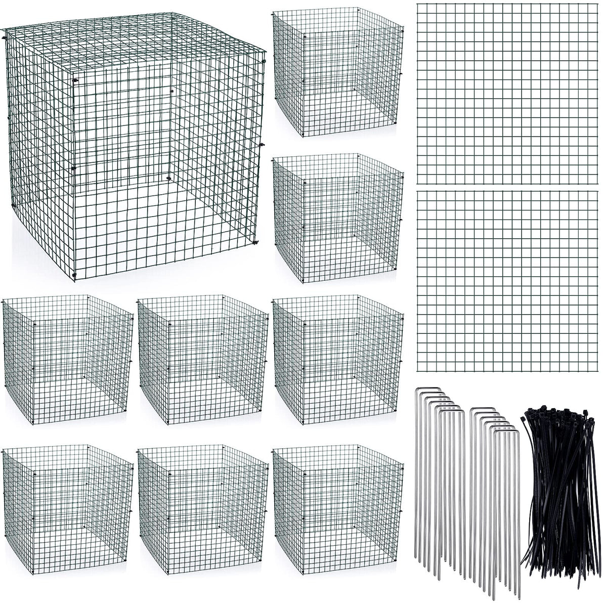 Zubebe front view of 10-pack kit showing panels stakes and ties for easy setup