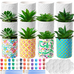 Zubebe front view of 12-pack ceramic pots showing glossy finish and embossed patterns, convenient bulk supply