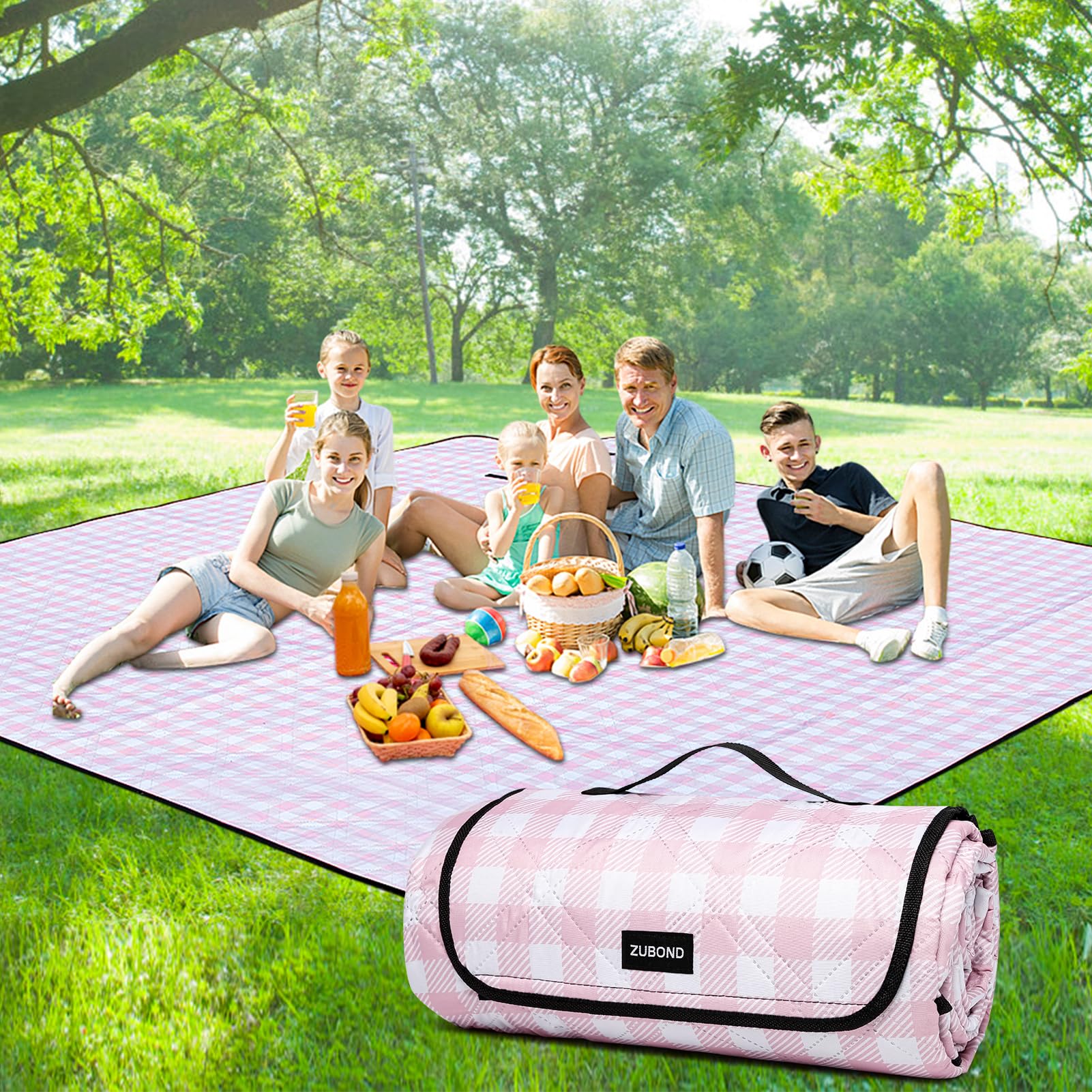 ZUBOND front view of large gingham blanket showing full pattern and usable area