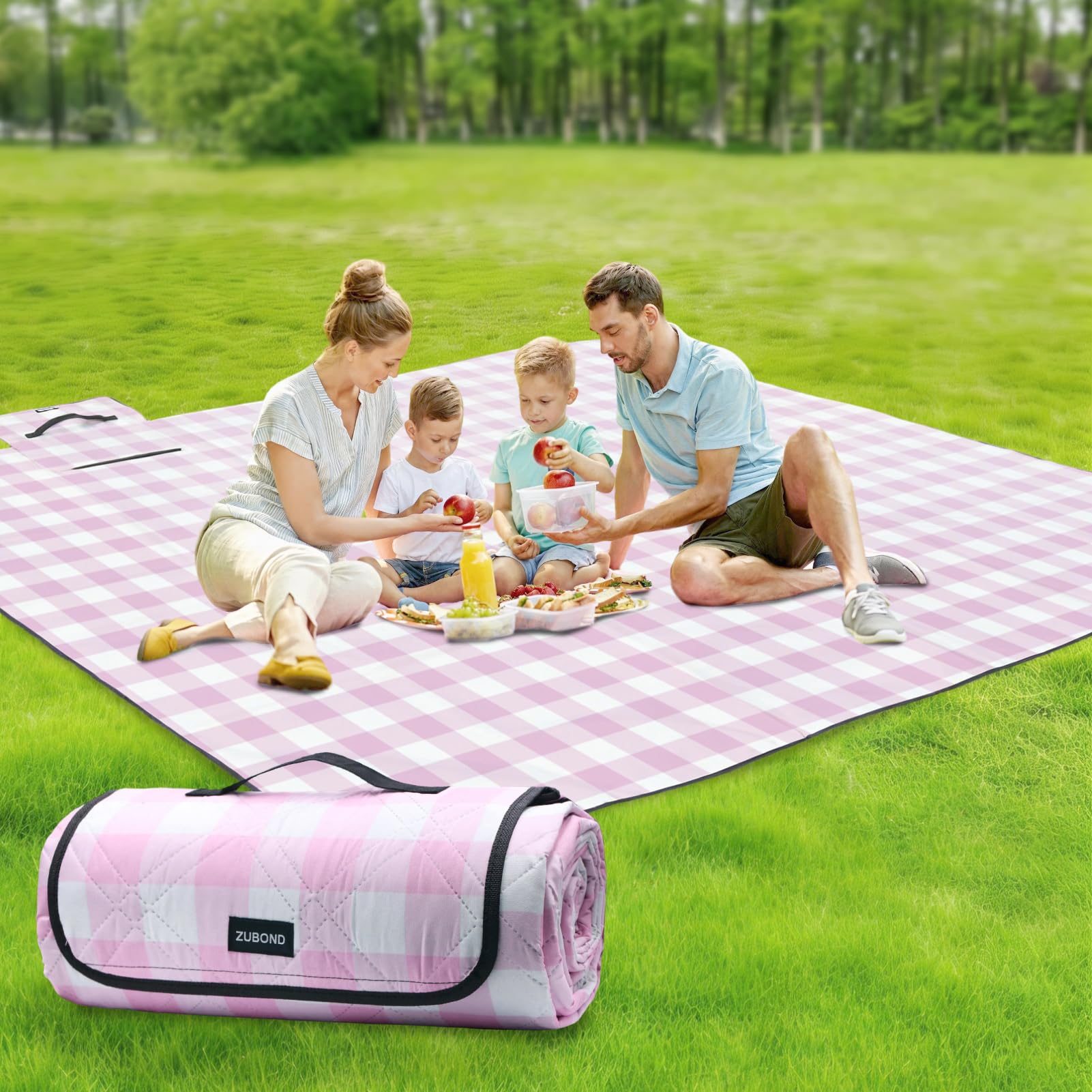 ZUBOND front view showing vintage gingham and roomy surface for group comfort