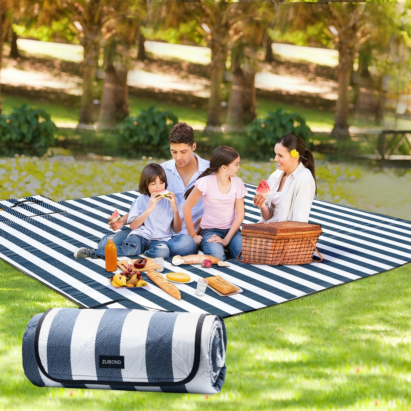 ZUBOND front view showing full 80x80 blanket and plaid design for group comfort