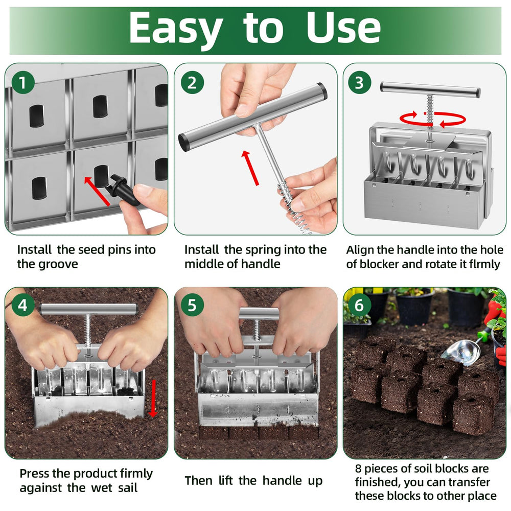 zukakii tool in use pressing out soil blocks speeding up seed starting