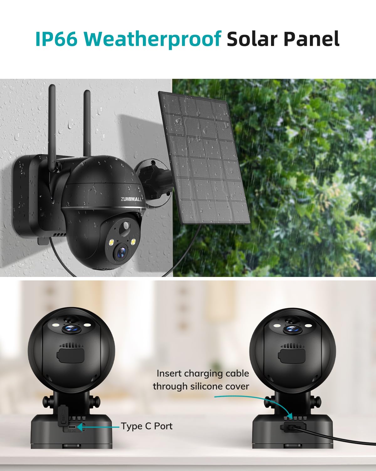 ZUMIMALL Type‑C cable connected to camera showing secure power delivery