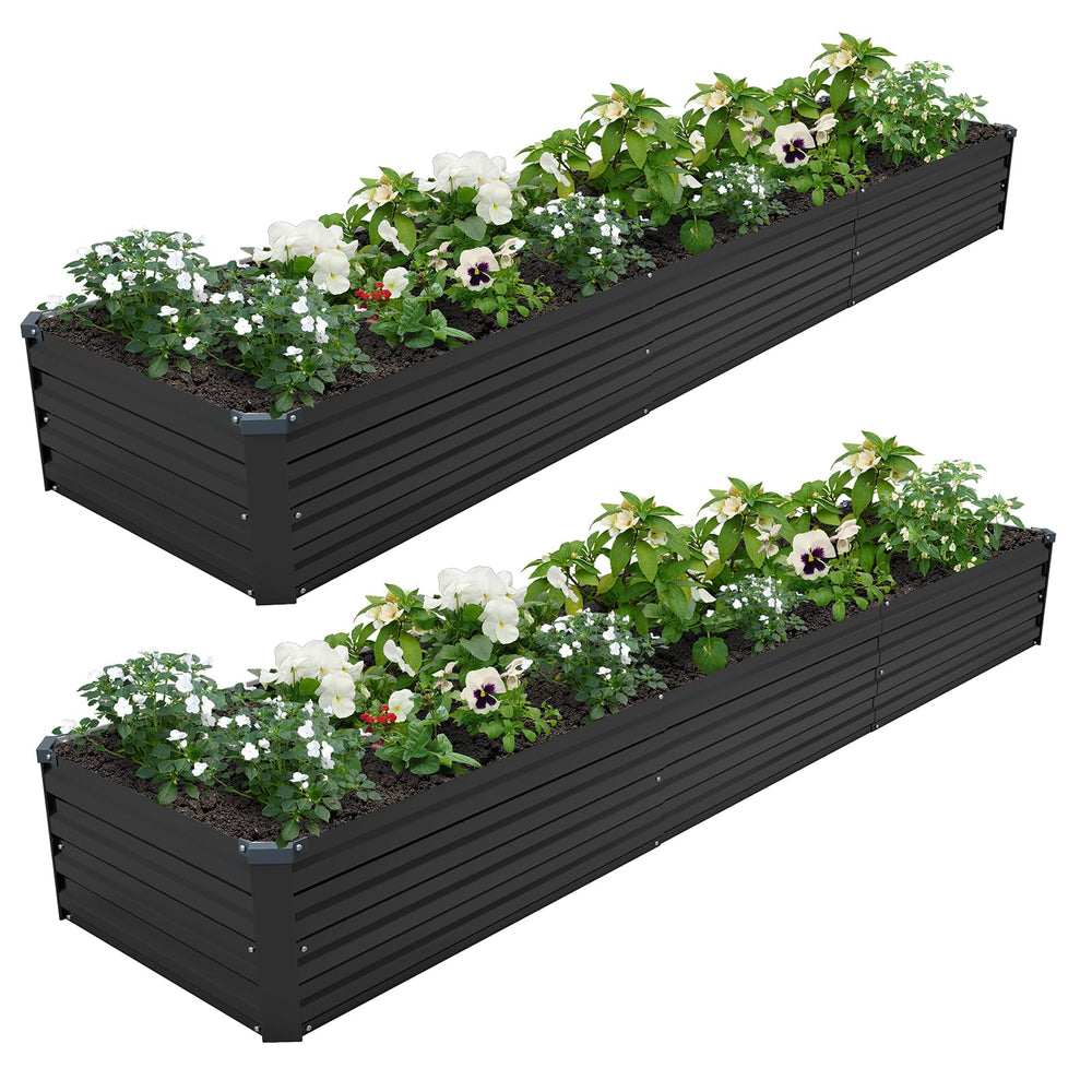 ZUNUDA front view of two long galvanized planter boxes showing generous planting area