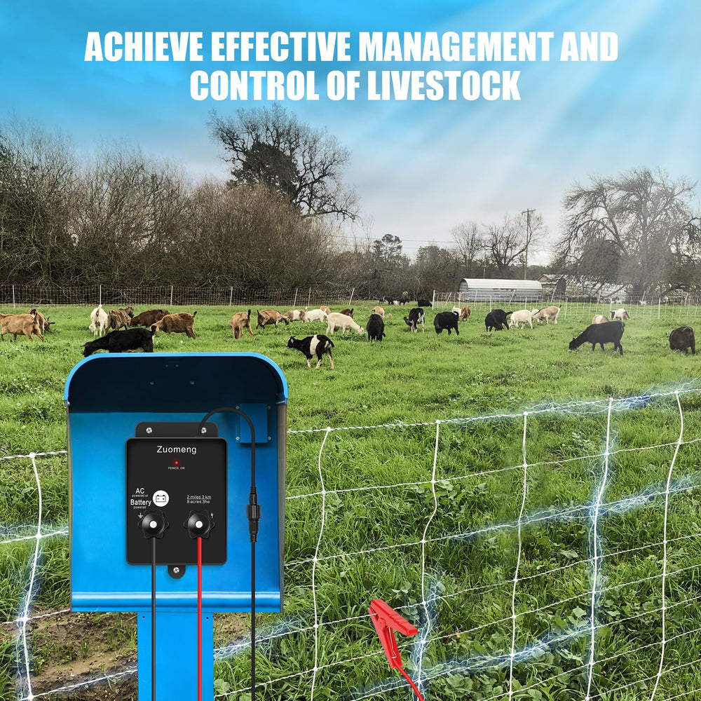 Zuomeng energizing fence with livestock nearby protecting pasture perimeter