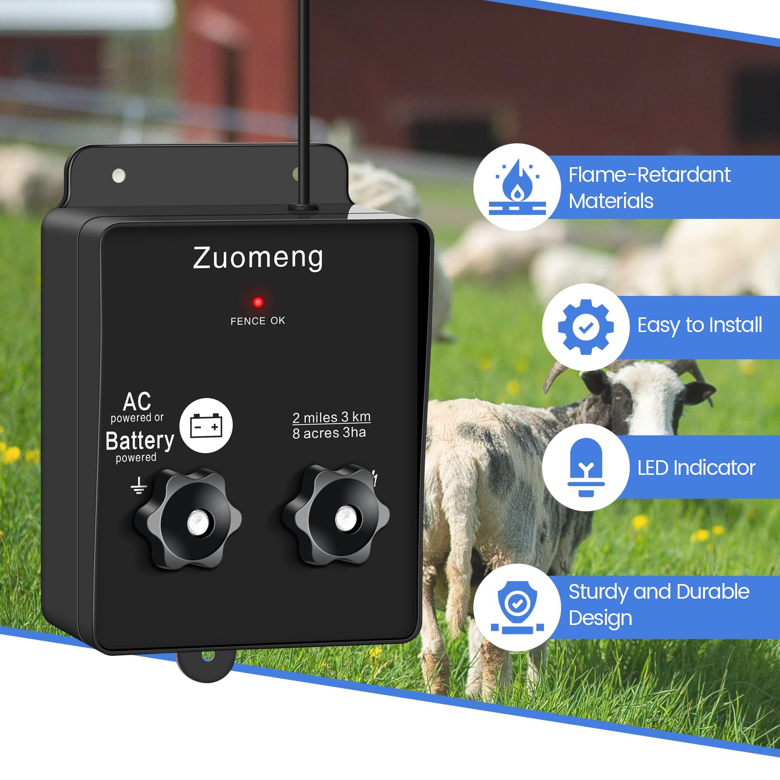 Zuomeng mounted on fence post demonstrating easy outdoor installation