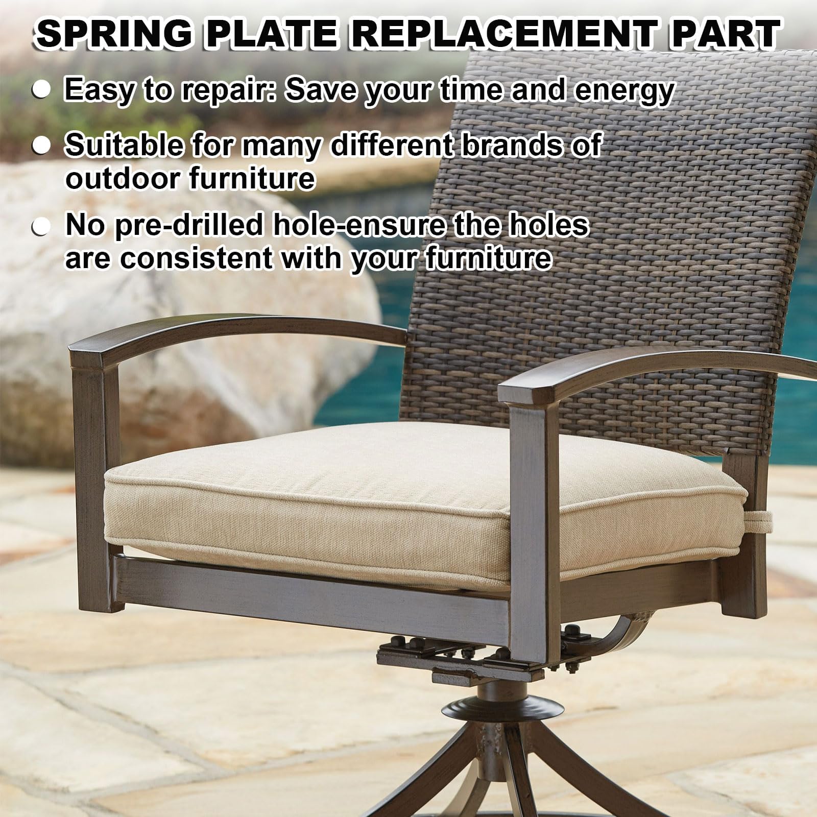 ZUQIAN installed plate mounted under patio rocker demonstrating restored function