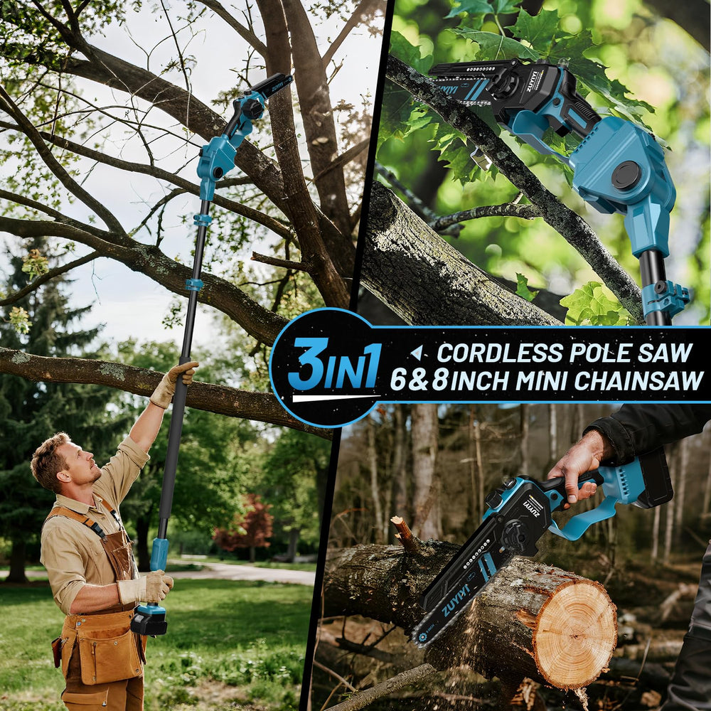 ZUYIYI close-up of 6-inch handheld chainsaw head delivering precision cuts