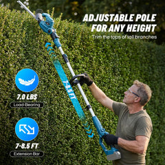 ZUYIYI adjustable head at 150° showing versatile angle access for hedge tops
