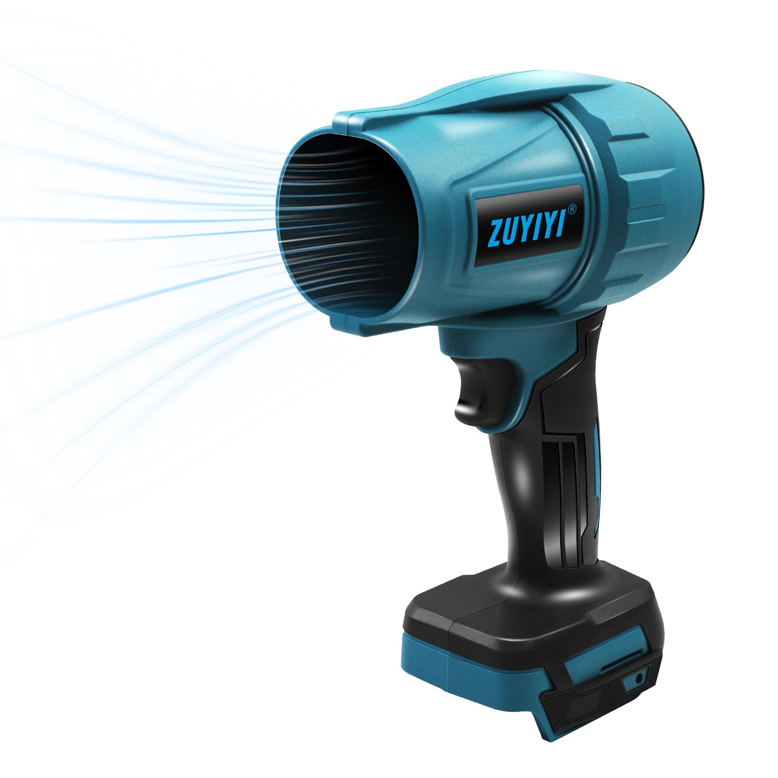 ZUYIYI front view of cordless mini blower showing compact design and strong airflow benefit
