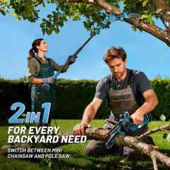 ZUYIYI handheld mini chainsaw close-up showing grip and chain for precise pruning