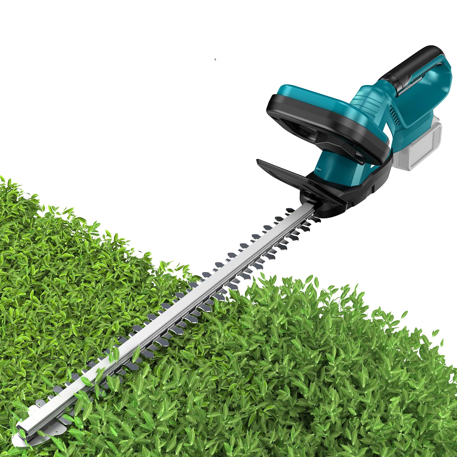 ZUYIYI hedge trimmer front view showing full tool and blade benefit clear cutting reach