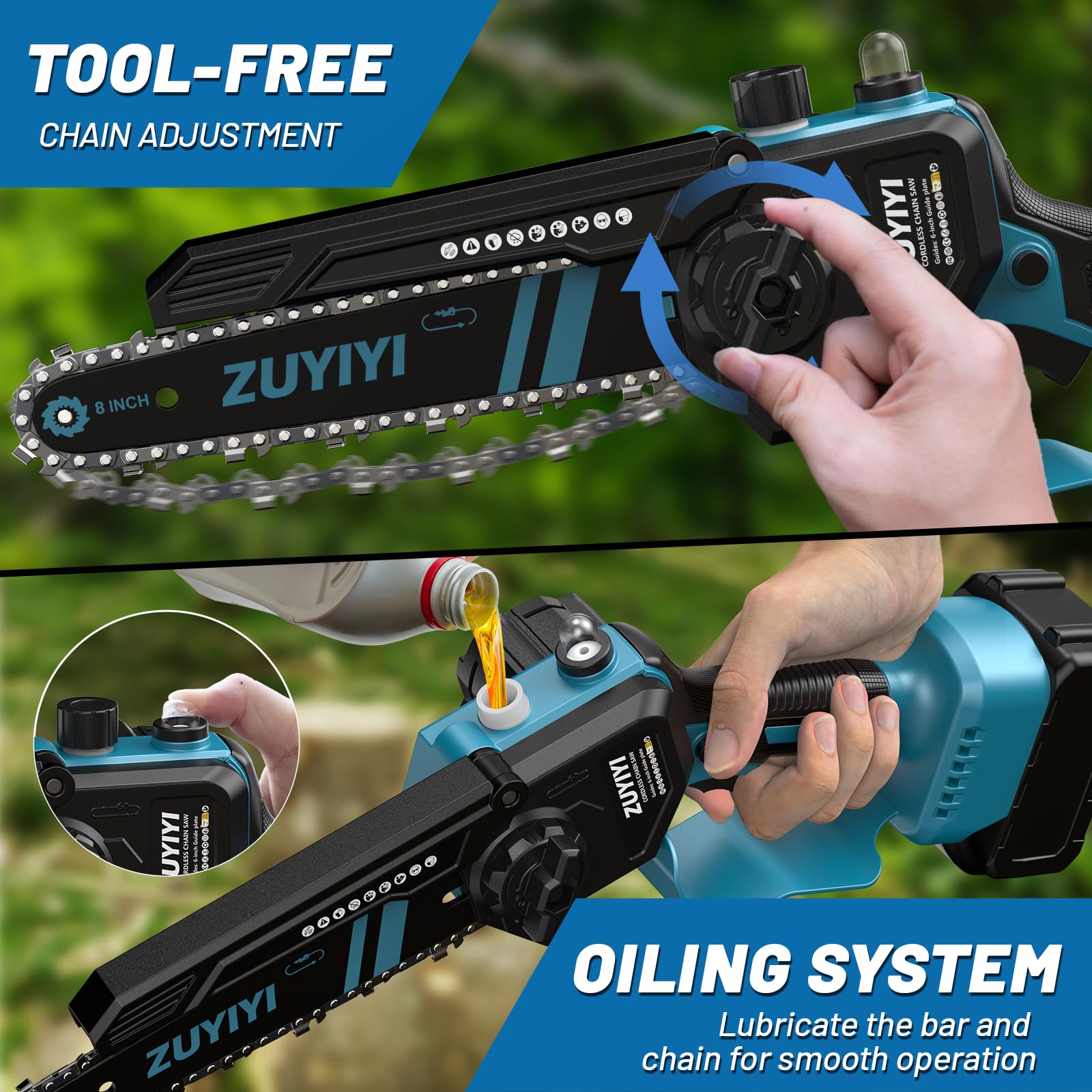 ZUYIYI lifestyle image of user trimming branches from ground for safer work