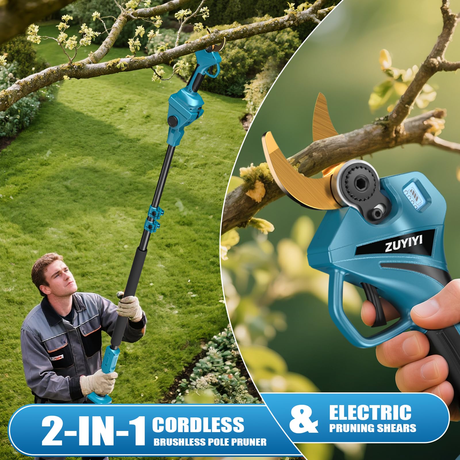 ZUYIYI pruner ergonomic handle close-up highlighting controls to reduce user fatigue