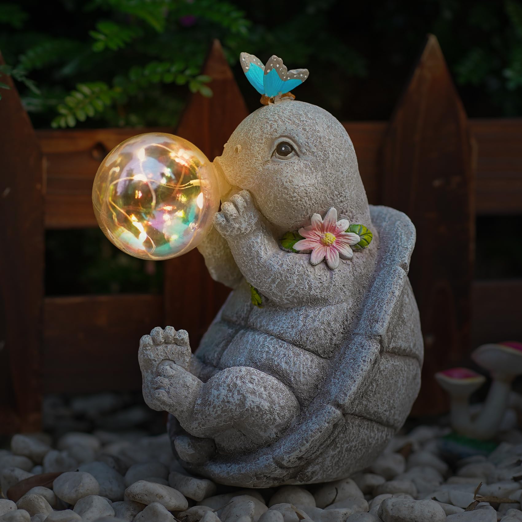 zuzuz turtle statue front view showing resin texture and decorative glow