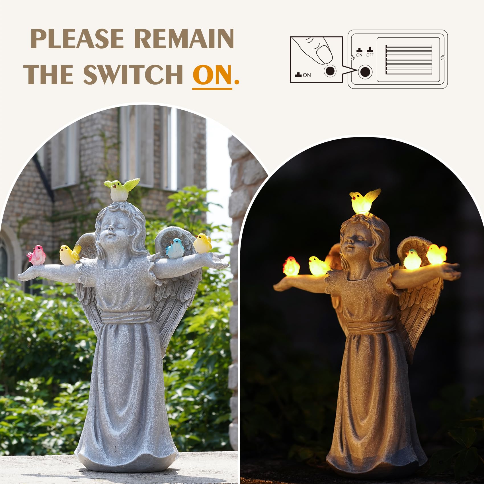 zuzuzen side profile of angel statue, demonstrates compact footprint and proportions
