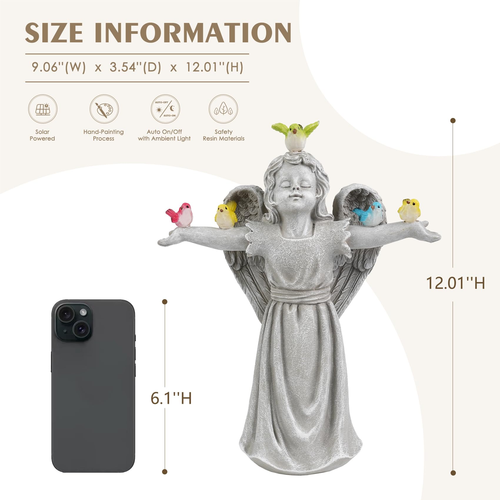 zuzuzen statue next to hand for scale, shows manageable size and portability