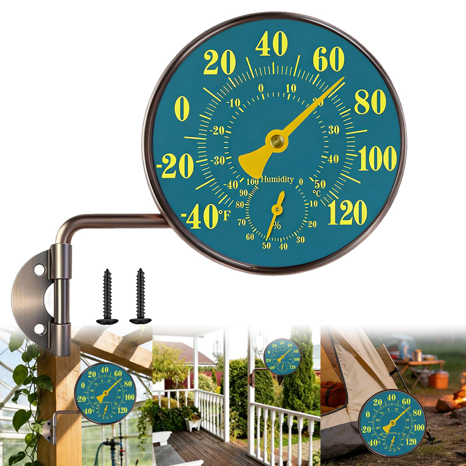 ZVBBON front view showing brass thermometer for durable outdoor monitoring