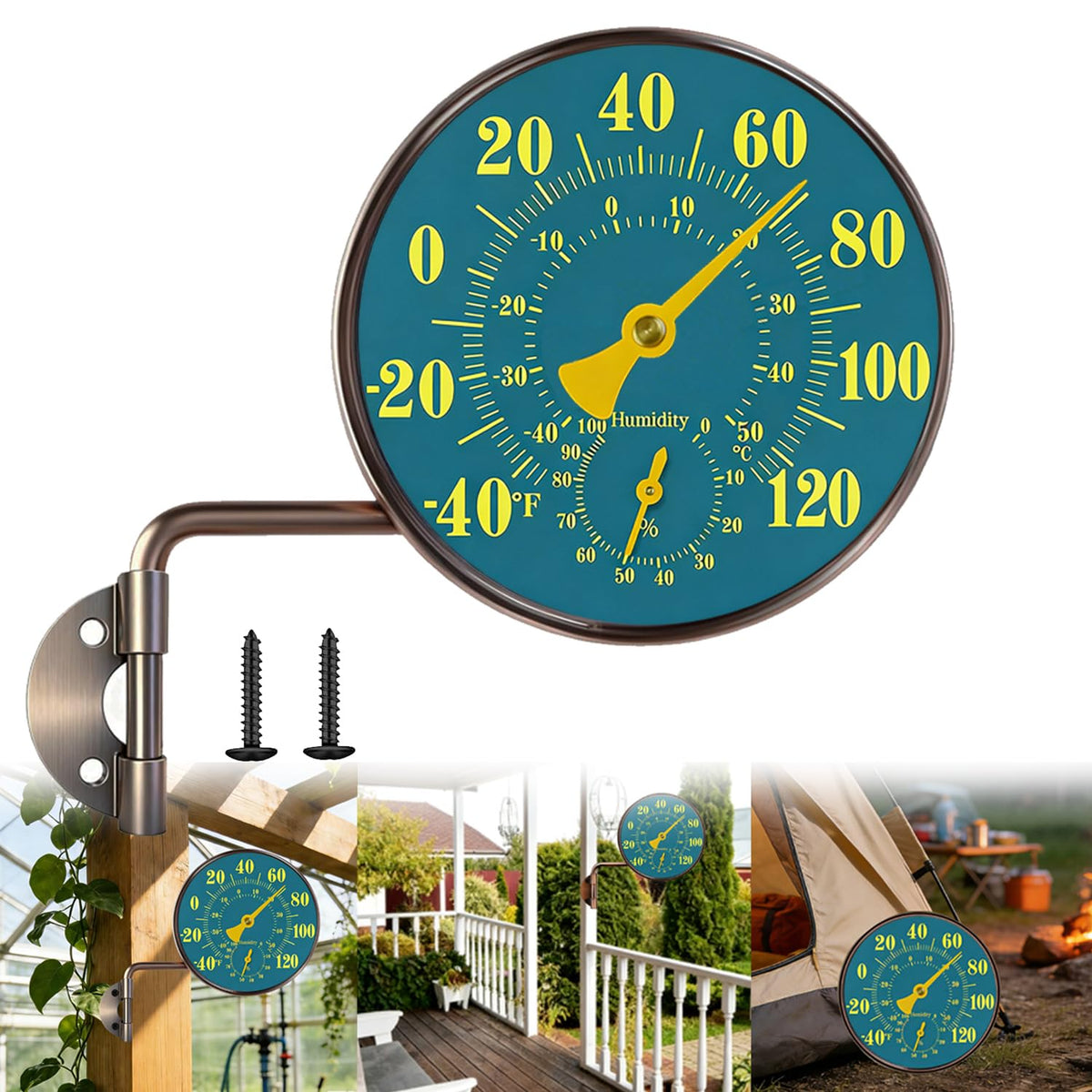 ZVBBON front view showing brass thermometer for durable outdoor monitoring