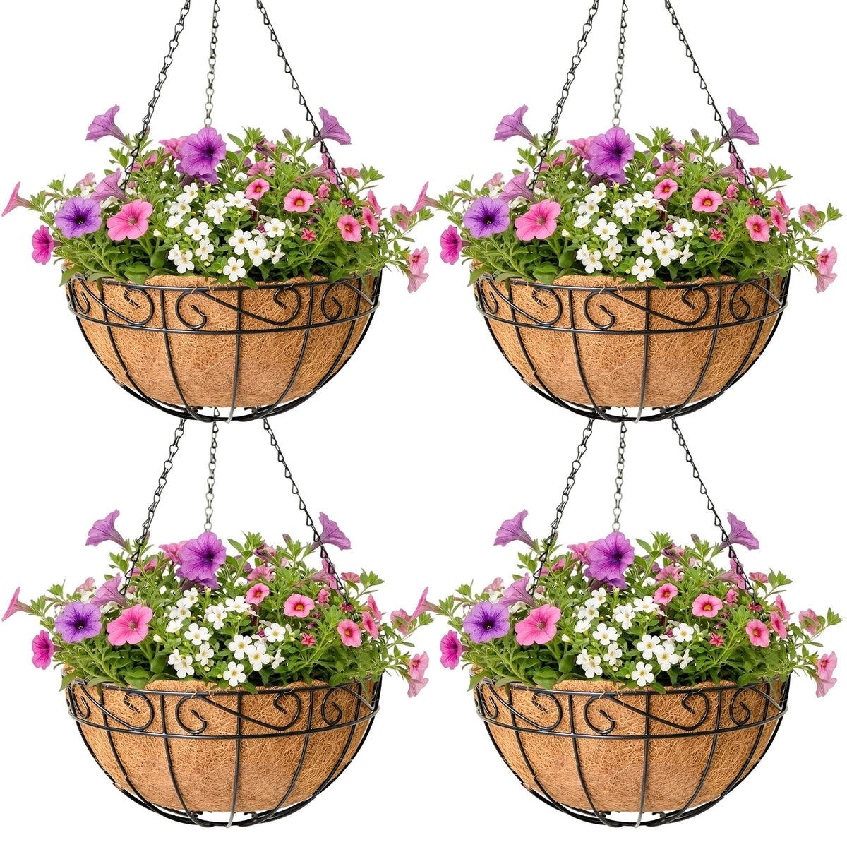 ZVOWOS front view of hanging planter assembly showing sturdy frame and liner benefit