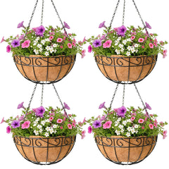 ZVOWOS front view of hanging planter assembly showing sturdy frame and liner benefit