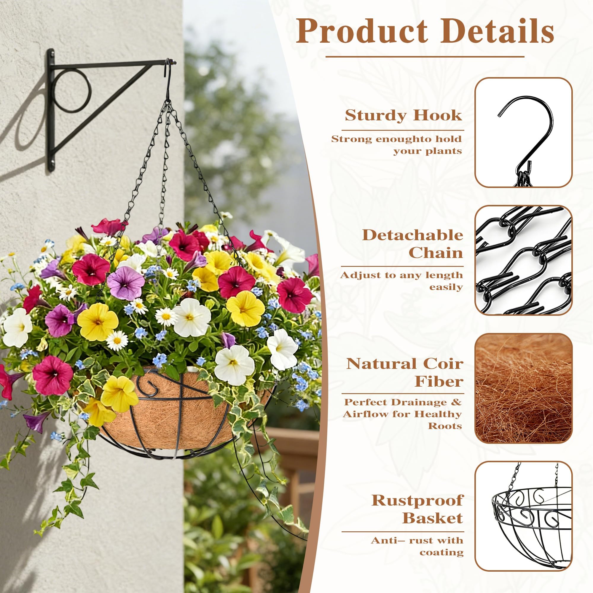 ZVOWOS planted basket on porch displaying lush blooms and space-saving display