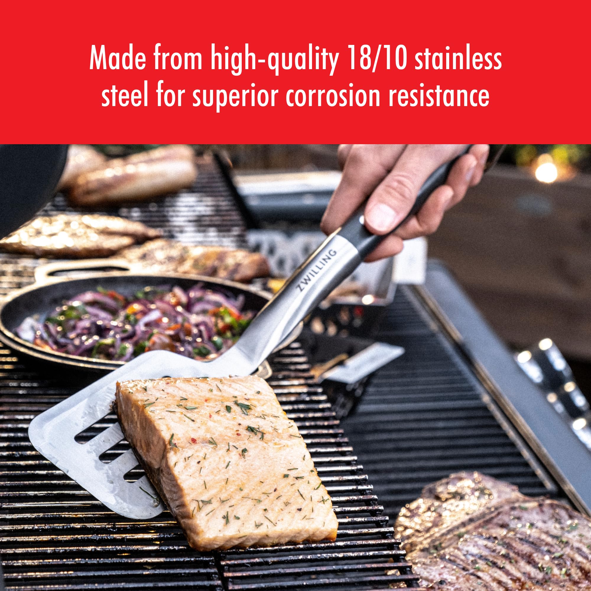 ZWILLING spatula close-up highlighting stainless-steel finish and precise edge for flipping