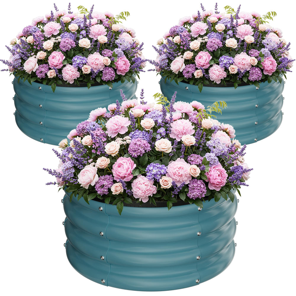 ZXZYHFTY three-pack front view showing compact blue planters and tidy layout benefit