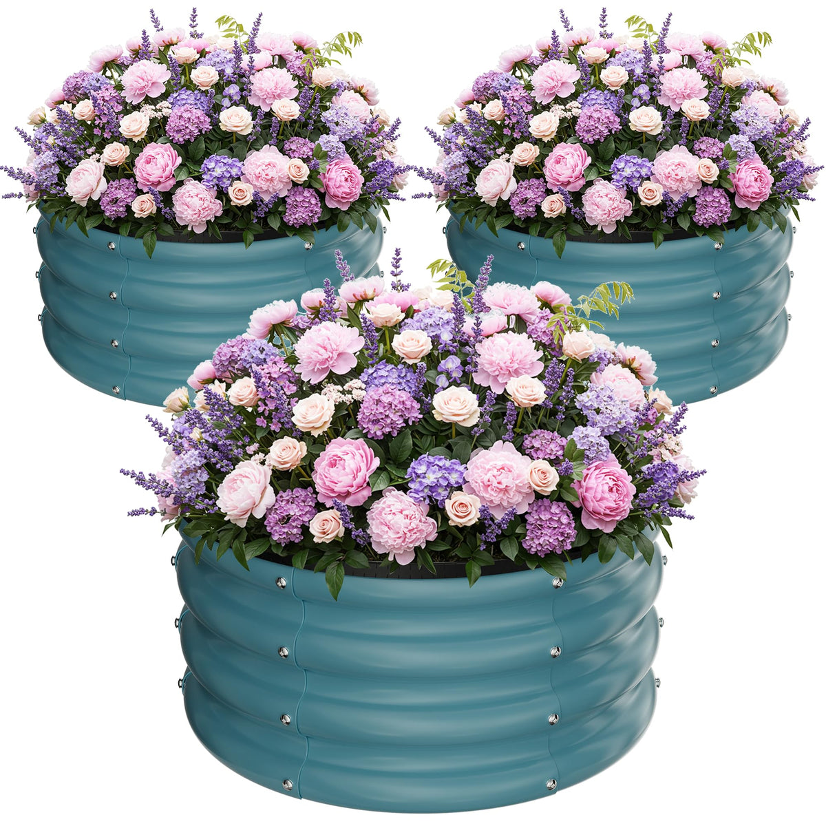 ZXZYHFTY three-pack front view showing compact blue planters and tidy layout benefit