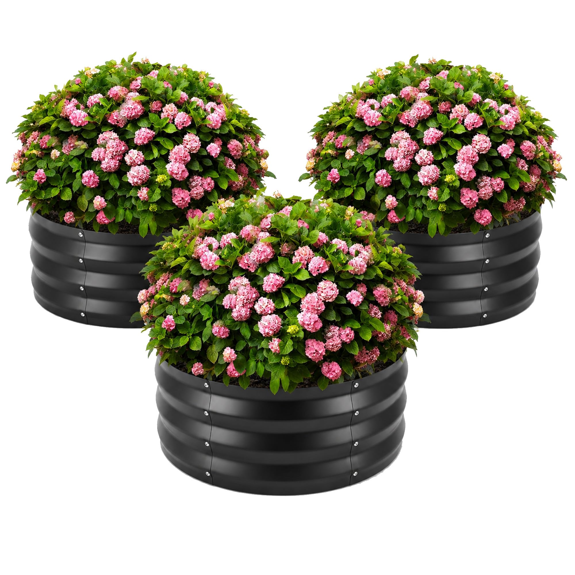 ZXZYHFTY front view of the black round raised bed showing clean design and space efficiency