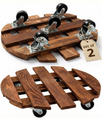ZXZYHFTY front view of 14-inch wood plant caddy showing stable support and mobility