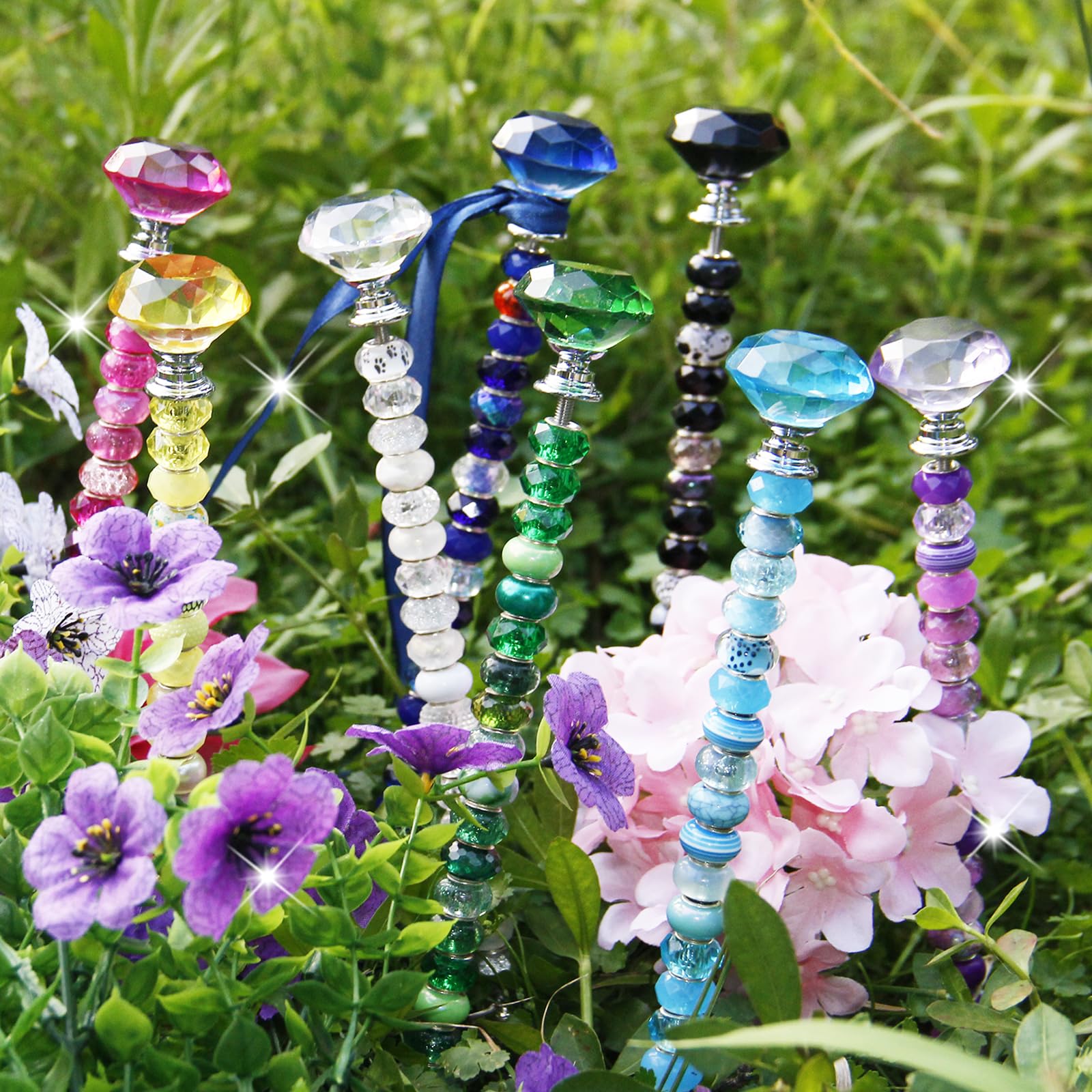 ZYEHXED garden stakes placed in planter adding color and curb appeal
