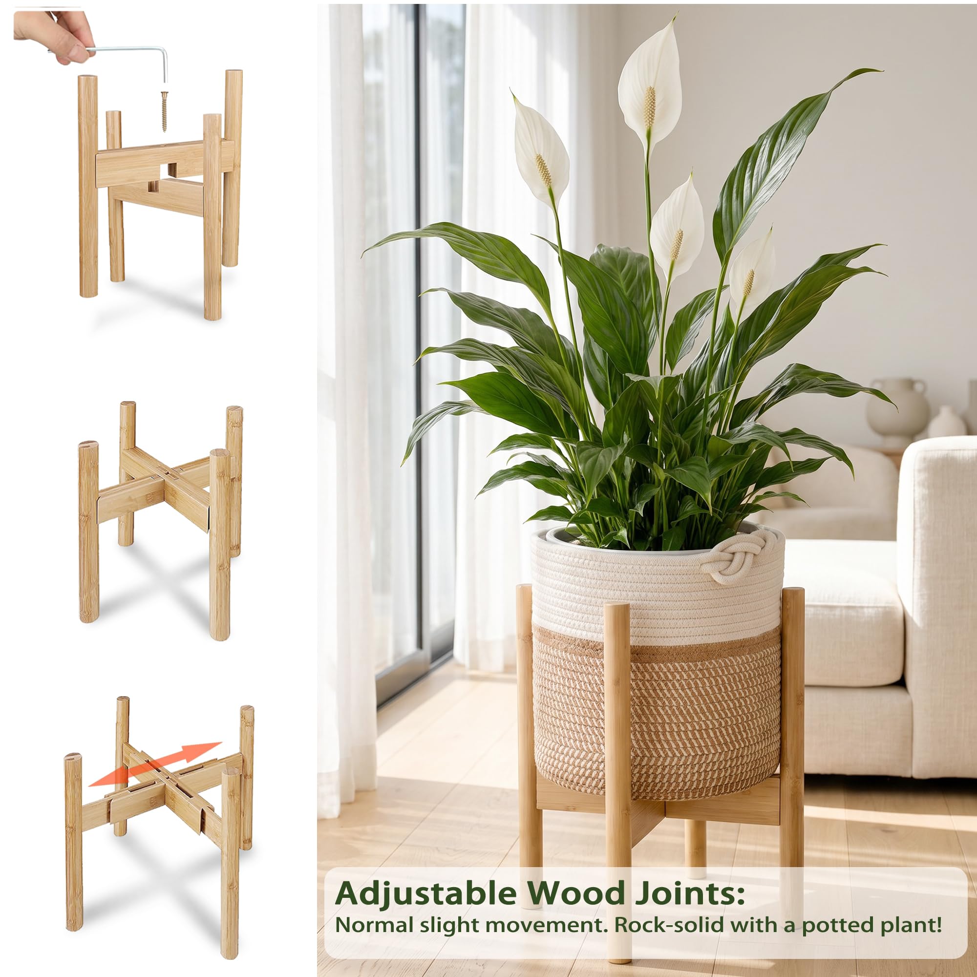 ZYWEICH plant stand staged in living room adding warmth and space-saving display