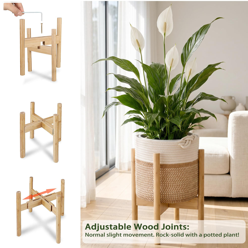 ZYWEICH plant stand staged in living room adding warmth and space-saving display