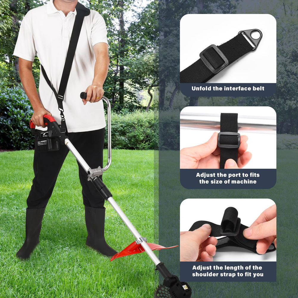 ZZM trimmer grip in a yard setting showing improved trimming posture