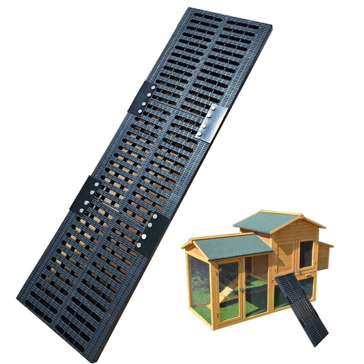 ZZOFSWORM front view of narrow black chicken coop ramp showing full length benefit