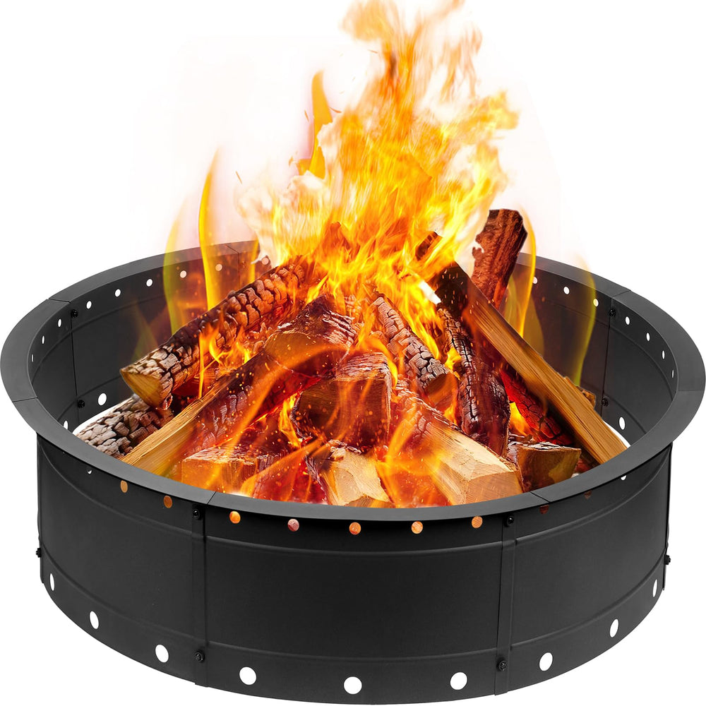 Zzuvjoy front view of 36-inch fire pit ring showing robust shape and benefit of even heating