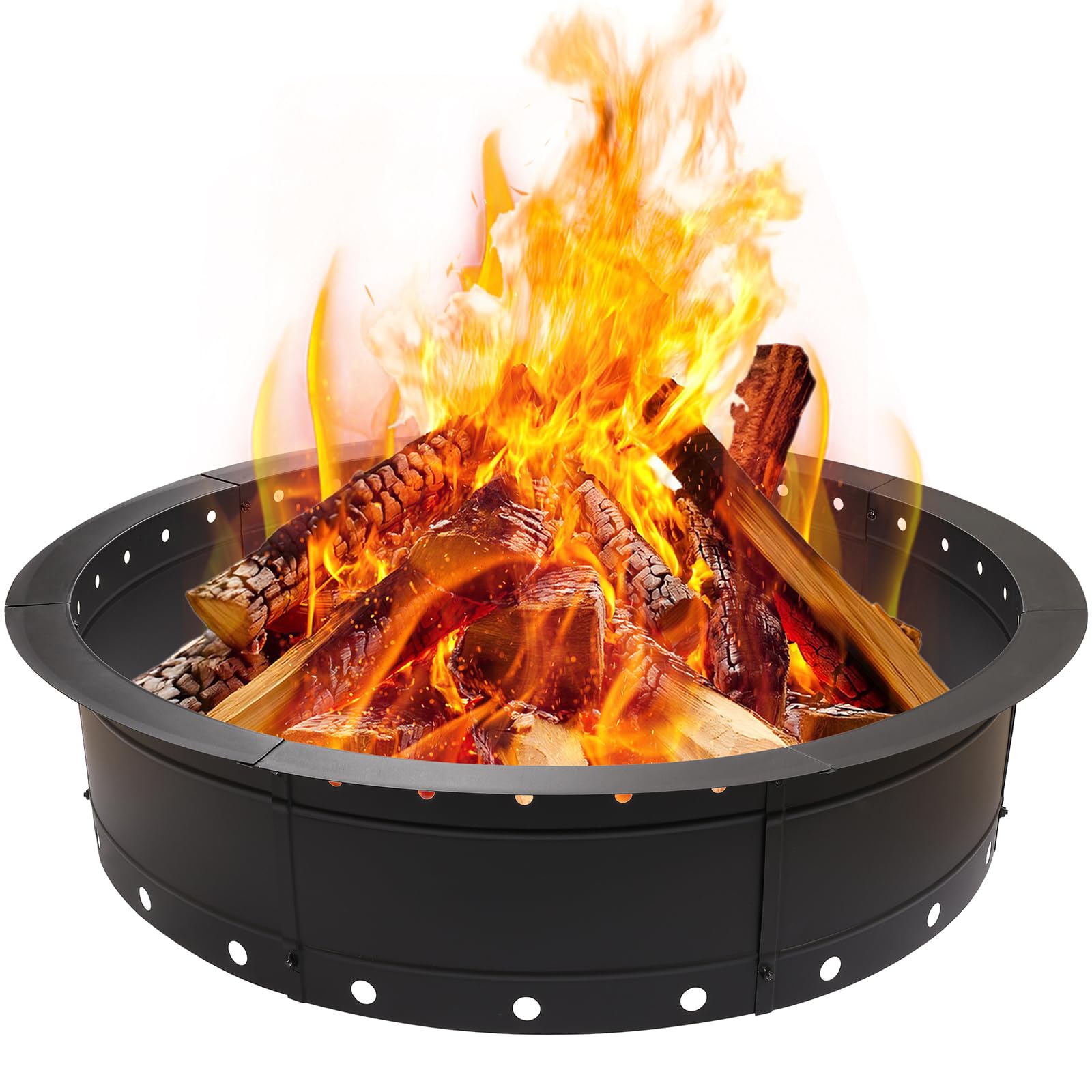 Zzuvjoy front view of the black steel fire pit ring showing clean silhouette and stable base for safe fires